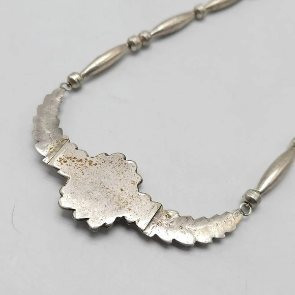 Vintage Navajo Sterling Silver Blue Turquoise Feather Necklace 16 Inches Long - Picture 3 of 6